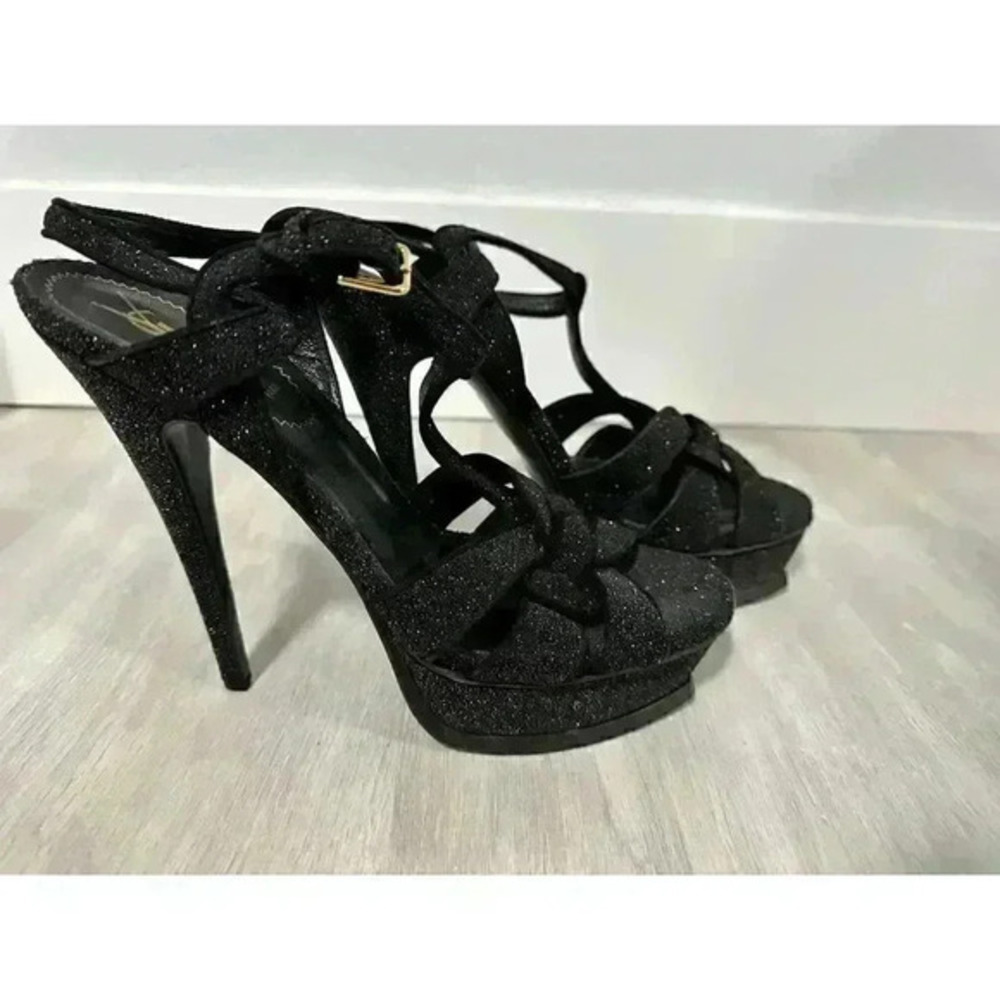 YSL Saint Laurent Women's Tribute Sandal Black‎ Sparkling Size 39 - Picture 4 of 12